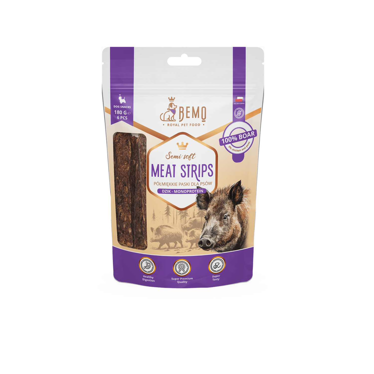 Meat Strips Boar - hipoalergiczne, półmiękkie przysmaki dla psów z dzikiem