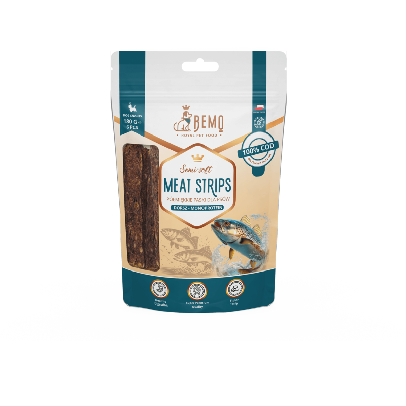 Meat Strips Cod - hipoalergiczne, półmiękkie przysmaki dla psów z dorszem